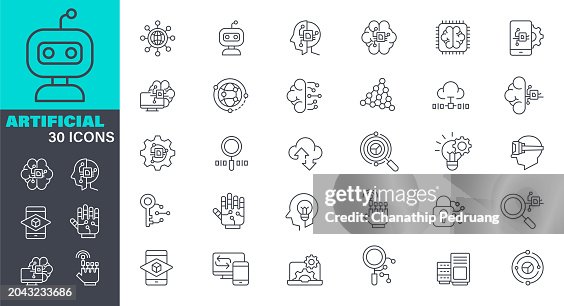Artificial Intelligence line vector Icon set. Pixel perfect. Editable stroke. The set contains icons: Innovation, Machine Learning, Chatbot stock illustration. Icon Symbol, Technology, Robot, Brain Artificial Intelligence line vector Icon set. Pixel perfect. Editable stroke. The set contains icons: Innovation, Machine Learning, Chatbot stock illustration. Icon Symbol, Technology, Robot, Brain