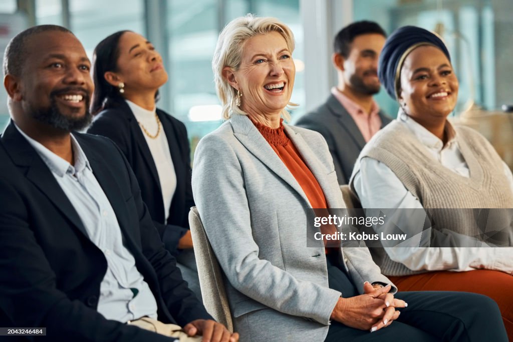 Company, diversity and convention for audience, conference and vision for growth. Workers, business meeting and employees with seminar, workshop or presentation for training audience and corporate