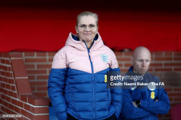 Sarina Wiegman, Manager of England, looks on prior to the Women's international friendly match between England and Italy at Estadio Nuevo Mirador...
