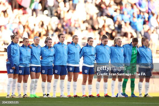 Players of England line up prior to the Women's international friendly match between England and Italy at Estadio Nuevo Mirador Algeciras, Spain on...