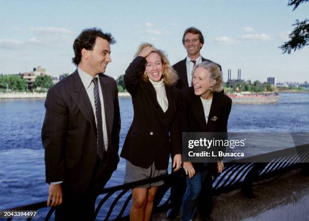 Jacob Scherr of NRDC, unidentified, Glen Close and Robert Kennedy Jr. Pose by the Hudson River on July 29, 1992 in New York, New York.