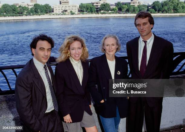 Jacob Scherr of NRDC, unidentified, Glen Close and Robert Kennedy Jr. Pose by the Hudson River on July 29, 1992 in New York, New York.