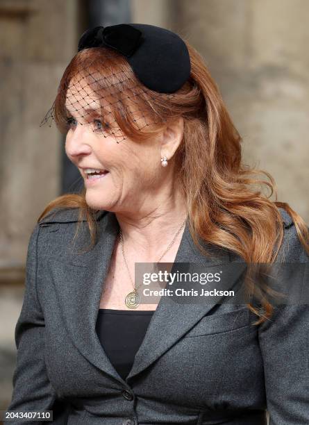 Sarah, Duchess of York attends the Thanksgiving Service for King Constantine of the Hellenes at St George's Chapel on February 27, 2024 in Windsor,...
