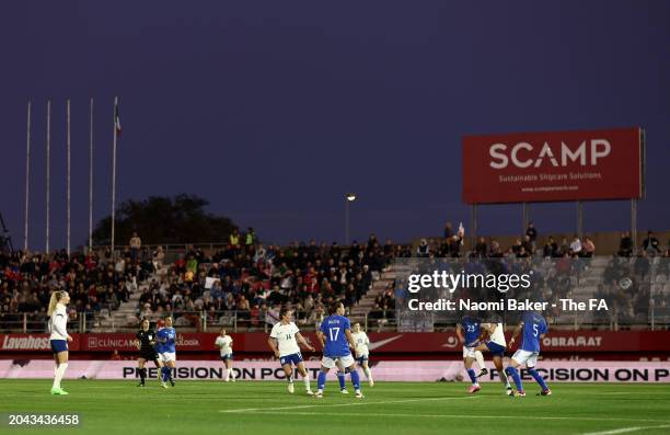 Ella Toone of England scores her team's fourth goal during the Women's international friendly match between England and Italy at Estadio Nuevo...