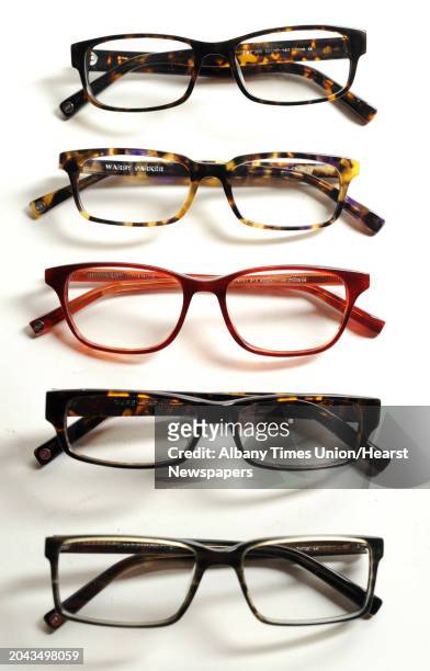 Warby Parker eye glasses on Tuesday, March 19, 2013 in Colonie, N.Y. From top to bottom, Fitz, Linwood, Marshall, Thompson and Reynold.