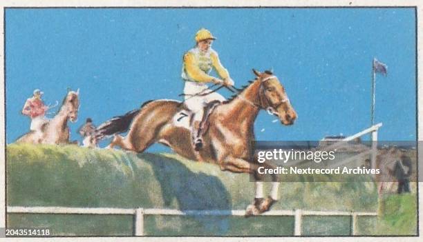 Collectible tobacco or cigarette card, 'Champions' series, published in 1935 by Gallaher Ltd to promote Park Drive Cigarettes, depicting famous...