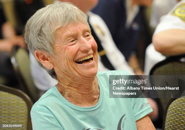 Year-old runner Libby James laughs during the Freihofer's Run for Women news conference held at the 74 State Hotel on Friday, May 31, 2013 in Albany,...