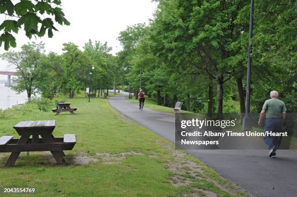 Path of the Corning Preserve that stretches between the state water intake to the south and the tidal ponds to the north on Tuesday, June 11, 2013 in...