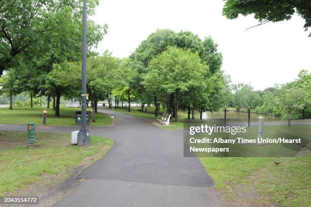 Path of the Corning Preserve that stretches between the state water intake to the south and the tidal ponds to the north on Tuesday, June 11, 2013 in...