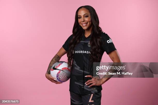 Sydney Leroux of Angel City FC poses for a portrait on February 08, 2024 in Los Angeles, California.