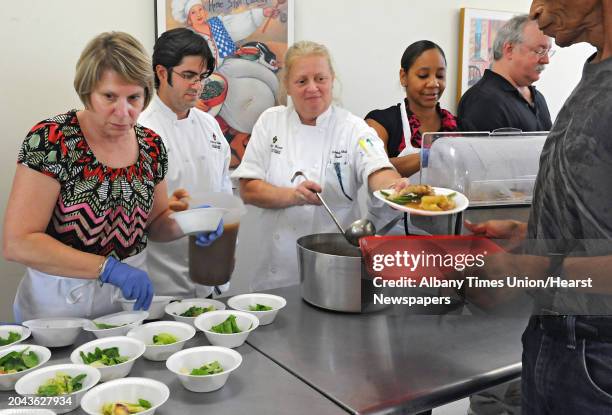 From left, Wanda Wilde of the Century House Michael Niccoli chief executive chef at the Century House, Kimberly Allain steward at the Century House,...