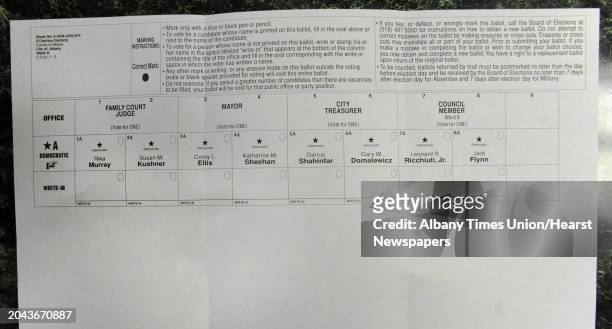The Albany county democratic primary ballot including Albany's 8th Ward Common Council primary winner Jack Flynn at the Albany County Board of...