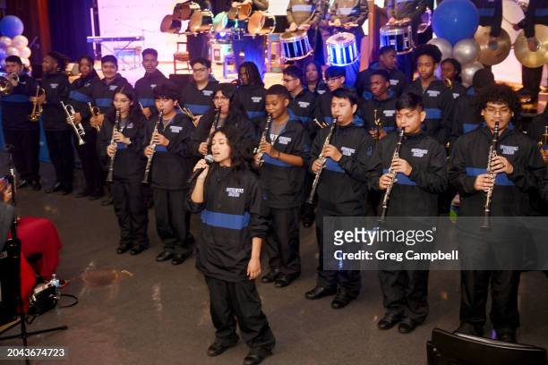 Students perform during Latin GRAMMY In The Schools on February 27, 2024 in Memphis, Tennessee.