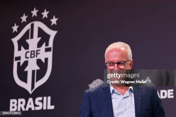 Coach of Brazil Dorival Junior speaks during a press conference to announce the squad that will travel to Europe to play friendlies against England...