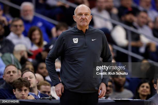 Head coach Thad Matta of the Butler Bulldogs reacts during a game against the Seton Hall Pirates at Prudential Center on February 24, 2024 in Newark,...