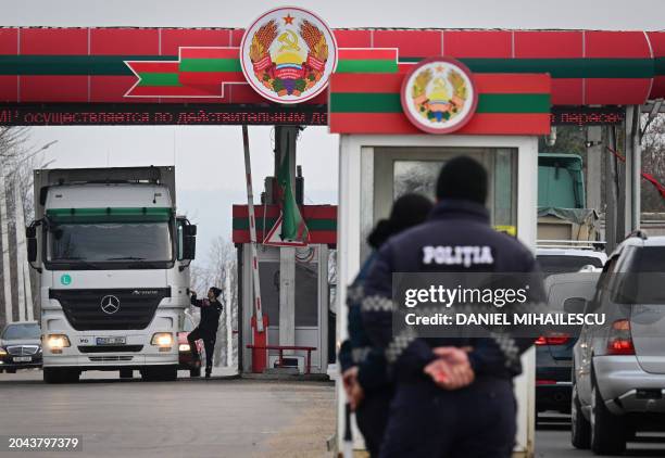 Cars wait in line at the Bender crossing point between the self-proclaimed republic of Transnistria and Moldova on March 1, 2024. Pro-Russian rebel...