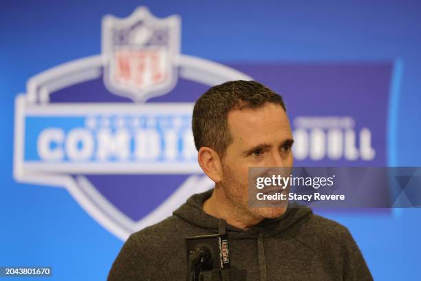 General manager Howie Roseman of the Philadelphia Eagles speaks to the media during the NFL Combine at the Indiana Convention Center on February 27,...