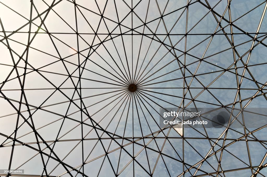 Spider web-like abstract steel construction of a dome