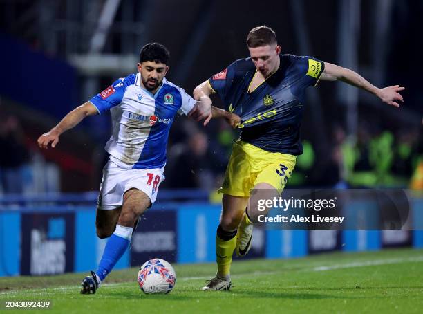 Dilan Markanday of Blackburn Rovers and Elliot Anderson of Newcastle United battle for possession during the Emirates FA Cup Fifth Round match...