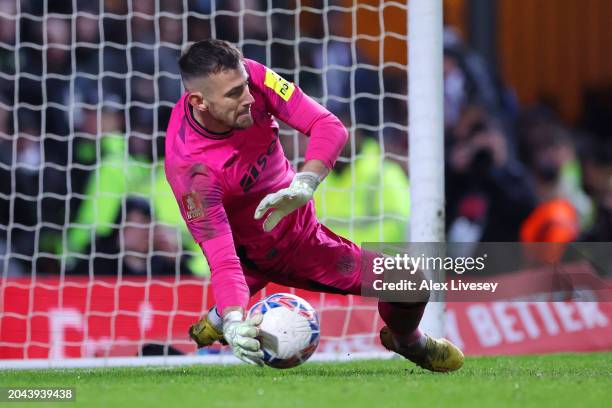 Martin Dubravka of Newcastle United saves the first penalty from Sammie Szmodics of Blackburn Rovers in the penalty shoot out during the Emirates FA...