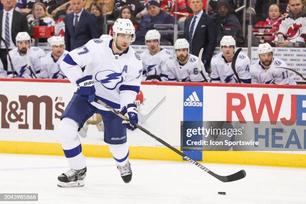 Tampa Bay Lightning defenseman Victor Hedman skates with the puck during a game between the against the against the Tampa Bay Lightning and New...