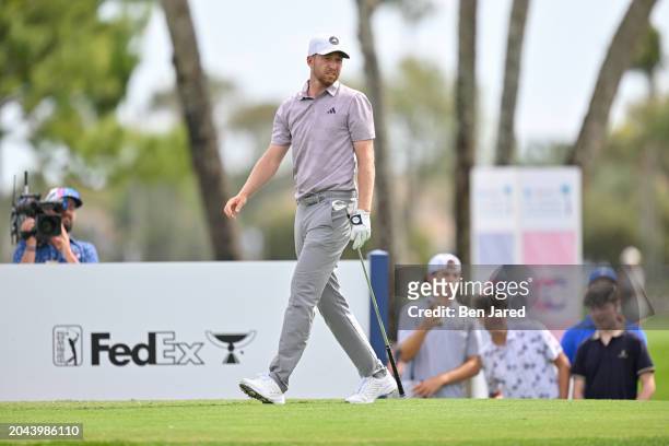 Daniel Berger watches his shot on the fourth tee box during the second round of Cognizant Classic in The Palm Beaches at PGA National Resort the...