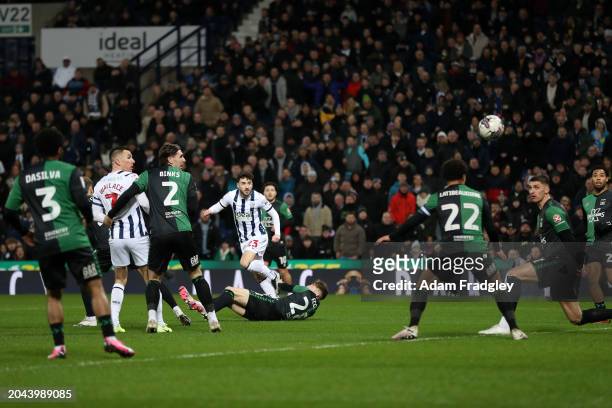 Mikey Johnston of West Bromwich Albion scores a goal to make it 1-0 during the Sky Bet Championship match between West Bromwich Albion and Coventry...