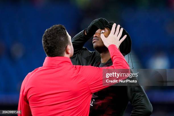 Rafael Leao of AC Milan receiving medical assistance during the Serie A TIM match between SS Lazio and AC Milan at Stadio Olimpico on March 1, 2024...