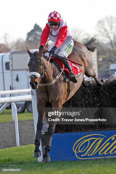 Jockey Tom Cannon riding King Edmund winning the William Hill - Download The App Handicap Chase at Kempton Park, 11th January 2014.