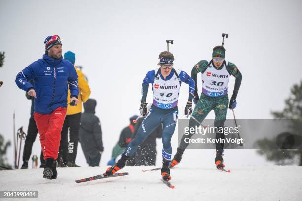 Campbell Wright of the United States in action during the Men 20 km Individual at the BMW IBU World Cup Biathlon Oslo - Holmenkollen on March 1, 2024...