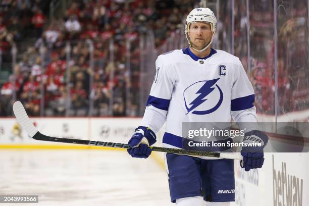 Tampa Bay Lightning center Steven Stamkos looks on during a game between the against the against the Tampa Bay Lightning and New Jersey Devils on...