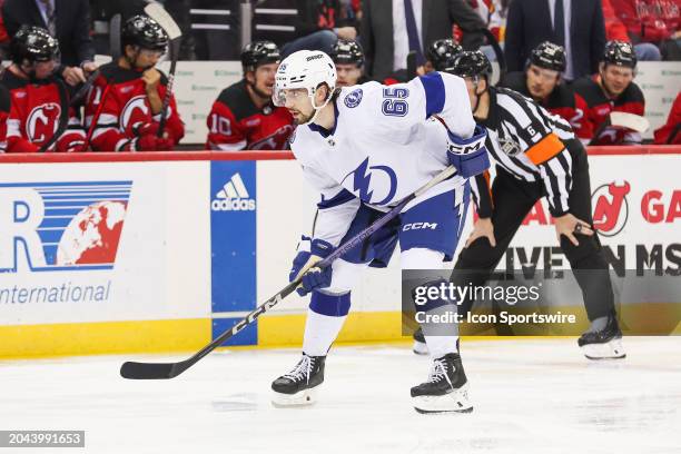 Tampa Bay Lightning defenseman Maxwell Crozier looks on during a game between the against the against the Tampa Bay Lightning and New Jersey Devils...