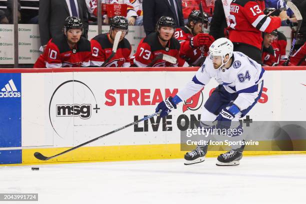 Tampa Bay Lightning center Tyler Motte skates with the puck during a game between the against the against the Tampa Bay Lightning and New Jersey...