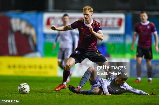 Galway , Ireland - 1 March 2024; Vincent Borden of Galway United is tackled by Rowan McDonald of Waterford during the SSE Airtricity Men's Premier...