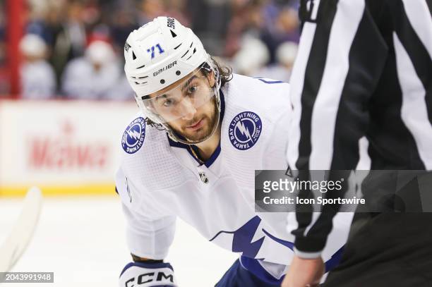 Tampa Bay Lightning center Anthony Cirelli looks on during a game between the against the against the Tampa Bay Lightning and New Jersey Devils on...