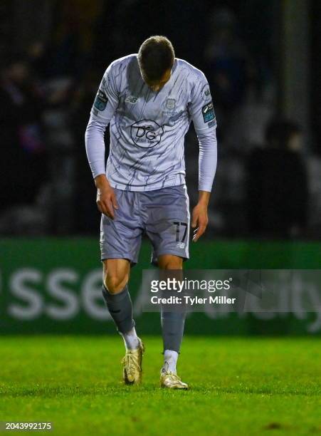 Galway , Ireland - 1 March 2024; Kacper Radkowski of Waterford reacts after the final whistle in the SSE Airtricity Men's Premier Division match...