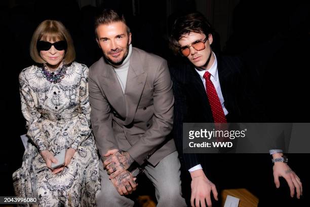 Anna Wintour, David Beckham, and Cruz Beckham at Victoria Beckham RTW Fall 2024 as part of Paris Ready to Wear Fashion Week held at Hôtel Salomon de...