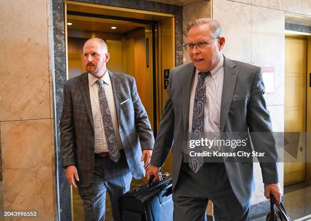 Britt Reid, left, walks to a courtroom with his attorney J.R. Hobbs, right, on Tuesday, Nov. 1 at the Jackson County Courthouse to be sentenced for a...