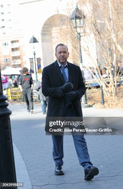 Donnie Wahlberg is seen on the set of "Blue Bloods" in Washington Square Park on March 01, 2024 in New York City.