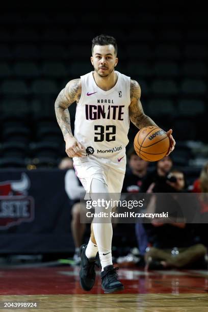 Gabe York of the G League Ignite handles the ball during the game against the Windy City Bulls on March 1, 2024 at NOW Arena in Hoffman Estates,...