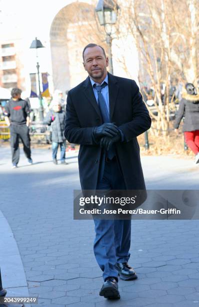 Donnie Wahlberg is seen on the set of "Blue Bloods" in Washington Square Park on March 01, 2024 in New York City.