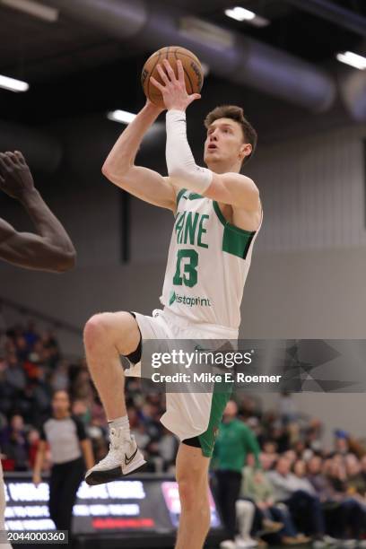 Drew Peterson of the Maine Celtics goes to the basket in an NBA G-League game March 1, 2024 at The Oshkosh Arena in Oshkosh, Wisconsin. NOTE TO USER:...