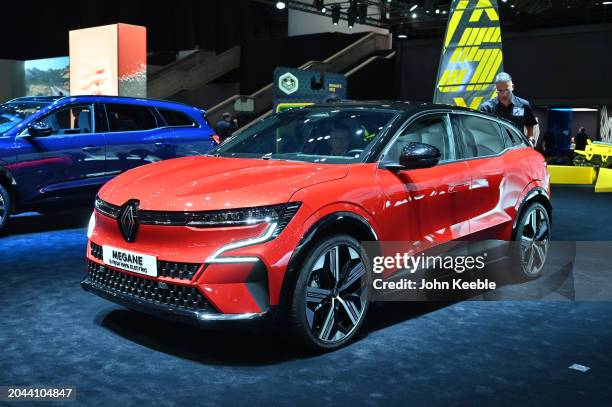 Renault Megane E-Tech 100% Electric EV car is displayed during the Geneva Motor Show 2024 at Palexpo on February 26, 2024 in Geneva, Switzerland. The...