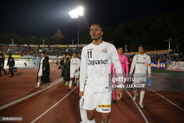 Musashi Suzuki of V-Varen Nagasaki looks dejected after the team's 1-2 defeat in the J.League J1 match between Shonan Bellmare and V-Varen Nagasaki...