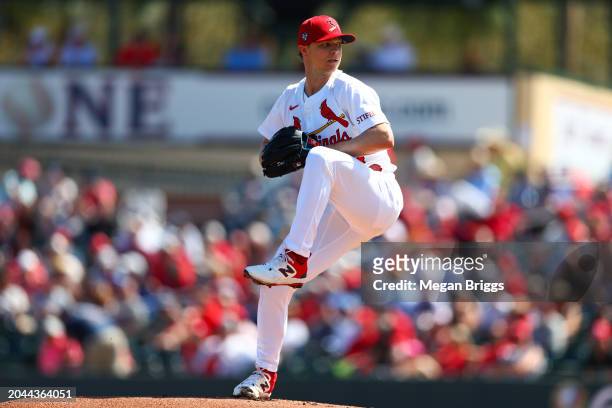 Sonny Gray of the St. Louis Cardinals pitches against the Boston Red Sox during the first inning of a spring training game at Roger Dean Stadium on...