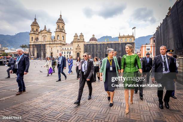 Queen Maxima of The Netherlands walks in the city center on February 27, 2024 in Bogota, Colombia. Queen Maxima visits Colombia in her role as United...