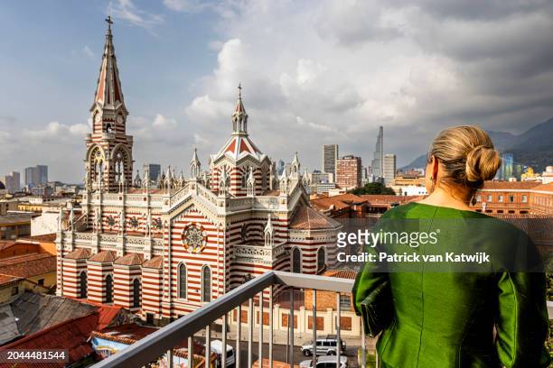 Queen Maxima of The Netherlands visits the Authority Financial Services on February 27, 2024 in Bogota, Colombia. Queen Maxima visits Colombia in her...