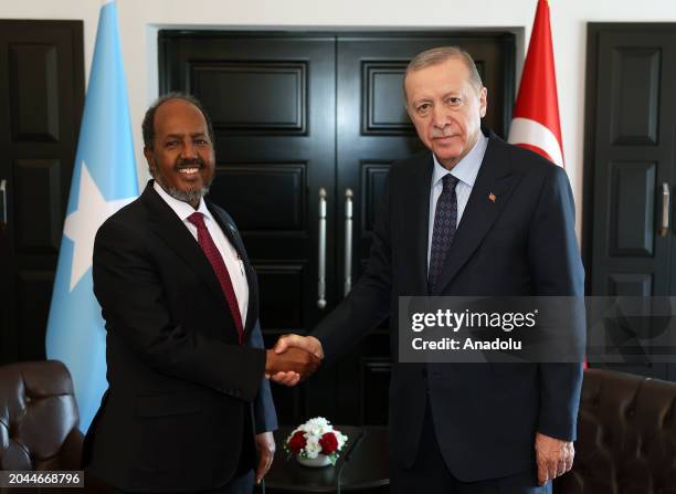 Turkish President Recep Tayyip Erdogan meets with Somalian President Hassan Sheikh Mohamud within the Antalya Diplomacy Forum in Antalya, Turkiye on...