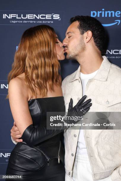 Iris Mittenaere and Diego El Glaoui attend the "Influence" Premiere at Le Silencio Des Preson February 27, 2024 in Paris, France.