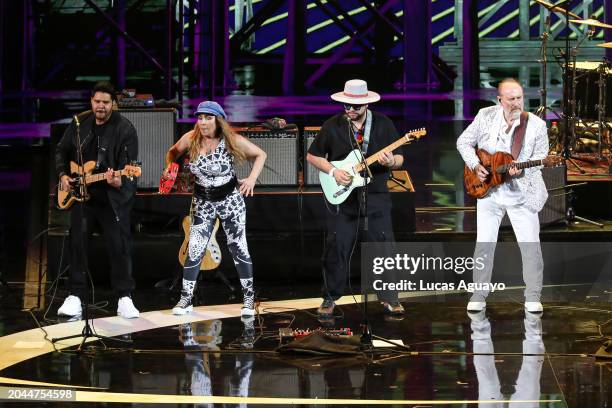 Yosmel Montejo, Cecilia Nöel, San Miguel Perez and Colin Hay of Men At Work perform during the 63rd edition of the Viña del Mar International Song...